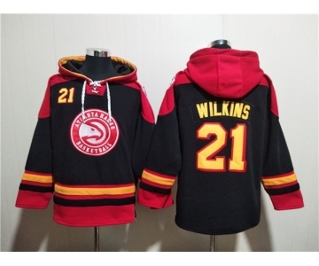 Men's Atlanta Hawks #21 Dominique Wilkins Black Red Lace-Up Pullover Hoodie