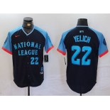 Men's Milwaukee Brewers #22 Christian Yelich Number Navy 2024 All Star Limited Stitched Jersey