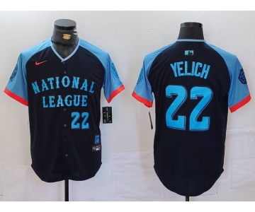 Men's Milwaukee Brewers #22 Christian Yelich Number Navy 2024 All Star Limited Stitched Jersey