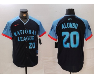 Men's New York Mets #20 Pete Alonso Number Navy 2024 All Star Limited Stitched Jersey