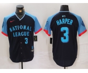 Men's Philadelphia Phillies #3 Bryce Harper Number Navy 2024 All Star Limited Stitched Jersey