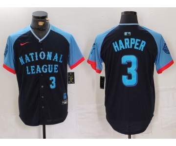 Men's Philadelphia Phillies #3 Bryce Harper Number Navy 2024 All Star Limited Stitched Jersey