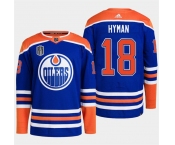 Men's Edmonton Oilers #18 Zach Hyman Royal 2024 Stanley Cup Final Patch Stitched Jersey