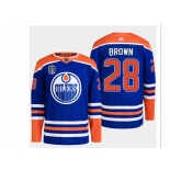 Men's Edmonton Oilers #28 Connor Brown Royal 2024 Stanley Cup Final Patch Stitched Jersey