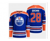 Men's Edmonton Oilers #28 Connor Brown Royal 2024 Stanley Cup Final Patch Stitched Jersey