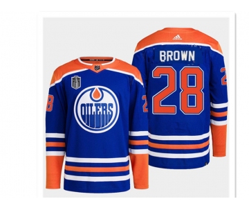 Men's Edmonton Oilers #28 Connor Brown Royal 2024 Stanley Cup Final Patch Stitched Jersey