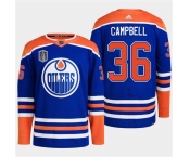 Men's Edmonton Oilers #36 Jack Campbell Royal 2024 Stanley Cup Final Patch Stitched Jersey