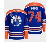 Men's Edmonton Oilers #74 Stuart Skinner Royal 2024 Stanley Cup Final Patch Stitched Jersey