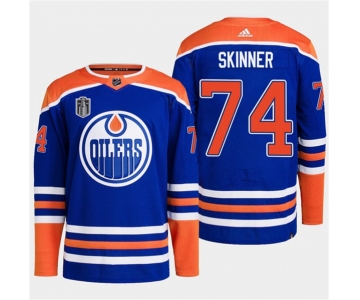 Men's Edmonton Oilers #74 Stuart Skinner Royal 2024 Stanley Cup Final Patch Stitched Jersey