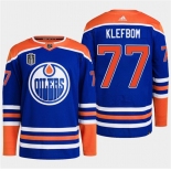 Men's Edmonton Oilers #77 Oscar Klefbom Royal 2024 Stanley Cup Final Patch Stitched Jersey