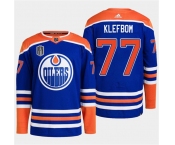 Men's Edmonton Oilers #77 Oscar Klefbom Royal 2024 Stanley Cup Final Patch Stitched Jersey