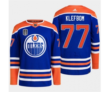 Men's Edmonton Oilers #77 Oscar Klefbom Royal 2024 Stanley Cup Final Patch Stitched Jersey