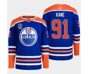 Men's Edmonton Oilers #91 Evander Kane Royal 2024 Stanley Cup Final Patch Stitched Jersey