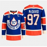 Men's Edmonton Oilers #97 Connor McDavid Royal 2024 Stanley Cup Final Patch Heritage Classic Primegreen Stitched Jersey