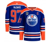 Men's Edmonton Oilers #97 Connor McDavid Royal 2024 Stanley Cup Final Patch Stitched Jersey