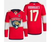 Men's Florida Panthers #17 Evan Rodrigues Red 2024 Stanley Cup Final Patch Stitched Jersey