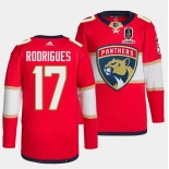 Men's Florida Panthers #17 Evan Rodrigues Red Home 2024 Stanley Cup Champions Stitched Jersey