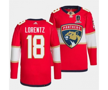 Men's Florida Panthers #18 Steven Lorentz Red Home 2024 Stanley Cup Champions Stitched Jersey