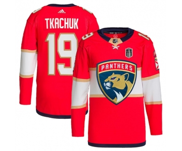 Men's Florida Panthers #19 Matthew Tkachuk Red 2024 Stanley Cup Final Patch Stitched Jersey