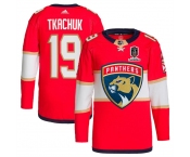 Men's Florida Panthers #19 Matthew Tkachuk Red Home 2024 Stanley Cup Champions Stitched Jersey