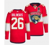 Men's Florida Panthers #26 Uvis Balinskis Red Home 2024 Stanley Cup Champions Stitched Jersey