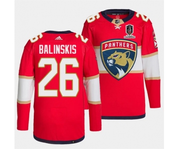 Men's Florida Panthers #26 Uvis Balinskis Red Home 2024 Stanley Cup Champions Stitched Jersey