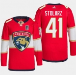 Men's Florida Panthers #41 Anthony Stolarz Red 2024 Stanley Cup Final Patch Stitched Jersey