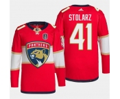 Men's Florida Panthers #41 Anthony Stolarz Red 2024 Stanley Cup Final Patch Stitched Jersey