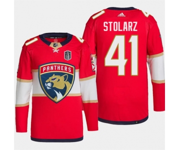 Men's Florida Panthers #41 Anthony Stolarz Red 2024 Stanley Cup Final Patch Stitched Jersey