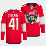 Men's Florida Panthers #41 Anthony Stolarz Red Home 2024 Stanley Cup Champions Stitched Jersey