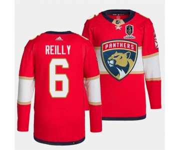 Men's Florida Panthers #6 Mike Reilly Red Home 2024 Stanley Cup Champions Stitched Jersey