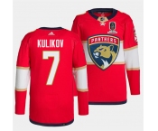 Men's Florida Panthers #7 Dmitry Kulikov Red Home 2024 Stanley Cup Champions Stitched Jersey