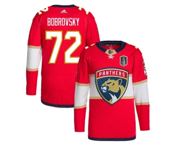 Men's Florida Panthers #72 Sergei Bobrovsky Red 2024 Stanley Cup Final Patch Stitched Jersey