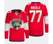 Men's Florida Panthers #77 Niko Mikkola Red 2024 Stanley Cup Final Patch Stitched Jersey