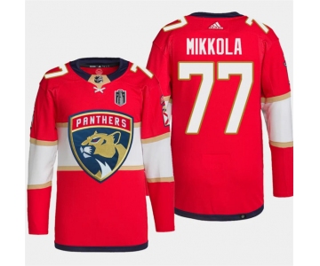 Men's Florida Panthers #77 Niko Mikkola Red 2024 Stanley Cup Final Patch Stitched Jersey