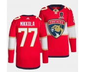 Men's Florida Panthers #77 Niko Mikkola Red Home 2024 Stanley Cup Champions Stitched Jersey