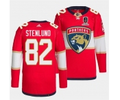 Men's Florida Panthers #82 Kevin Stenlund Red Home 2024 Stanley Cup Champions Stitched Jersey