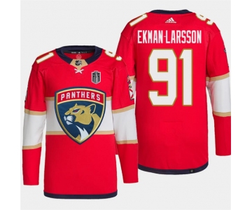 Men's Florida Panthers #91 Oliver Ekman-Larsson Red 2024 Stanley Cup Final Patch Stitched Jersey