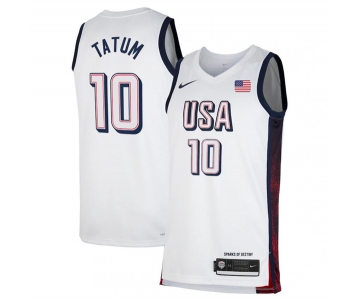 Men's USA Basketball #10 Jayson Tatum White 2024 Swingman Stitched Jersey