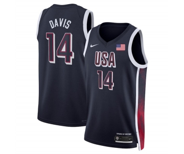 Men's USA Basketball #14 Anthony Davis Navy 2024 Swingman Stitched Jersey