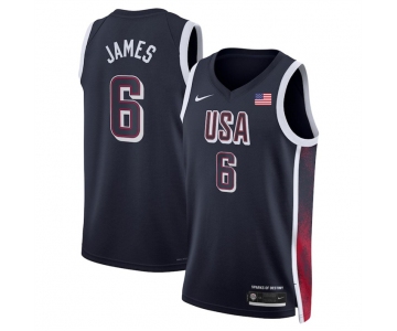 Men's USA Basketball #6 LeBron James Navy 2024 Swingman Stitched Jersey