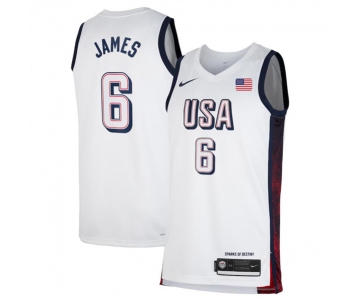 Men's USA Basketball #6 LeBron James White 2024 Swingman Stitched Jersey