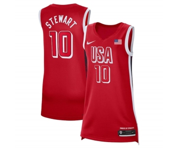 Women's USA Basketball #10 Breanna Stewart Red 2024 Swingman Stitched Jersey