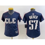 Youth Cleveland Guardians #57 Shane Bieber Navy 2024 City Connect Limited Stitched Jersey