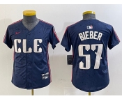 Youth Cleveland Guardians #57 Shane Bieber Navy 2024 City Connect Limited Stitched Jersey