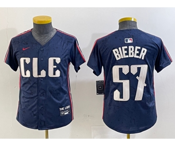 Youth Cleveland Guardians #57 Shane Bieber Navy 2024 City Connect Limited Stitched Jersey