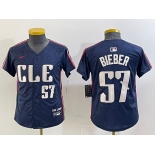 Youth Cleveland Guardians #57 Shane Bieber Number Navy 2024 City Connect Limited Stitched Jersey