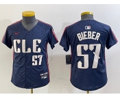 Youth Cleveland Guardians #57 Shane Bieber Number Navy 2024 City Connect Limited Stitched Jersey