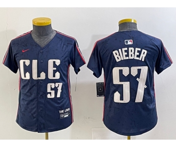 Youth Cleveland Guardians #57 Shane Bieber Number Navy 2024 City Connect Limited Stitched Jersey