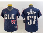 Youth Cleveland Guardians #57 Shane Bieber Number Navy 2024 City Connect Limited Stitched Jerseys